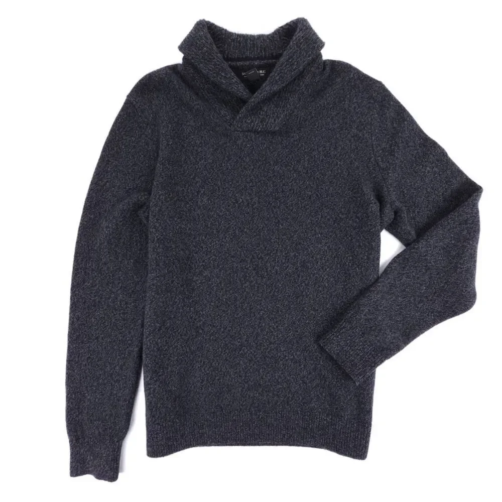 BANANA REPUBLIC 100% Merino Wool Shawl Collar Sweater Old Money Gray Large